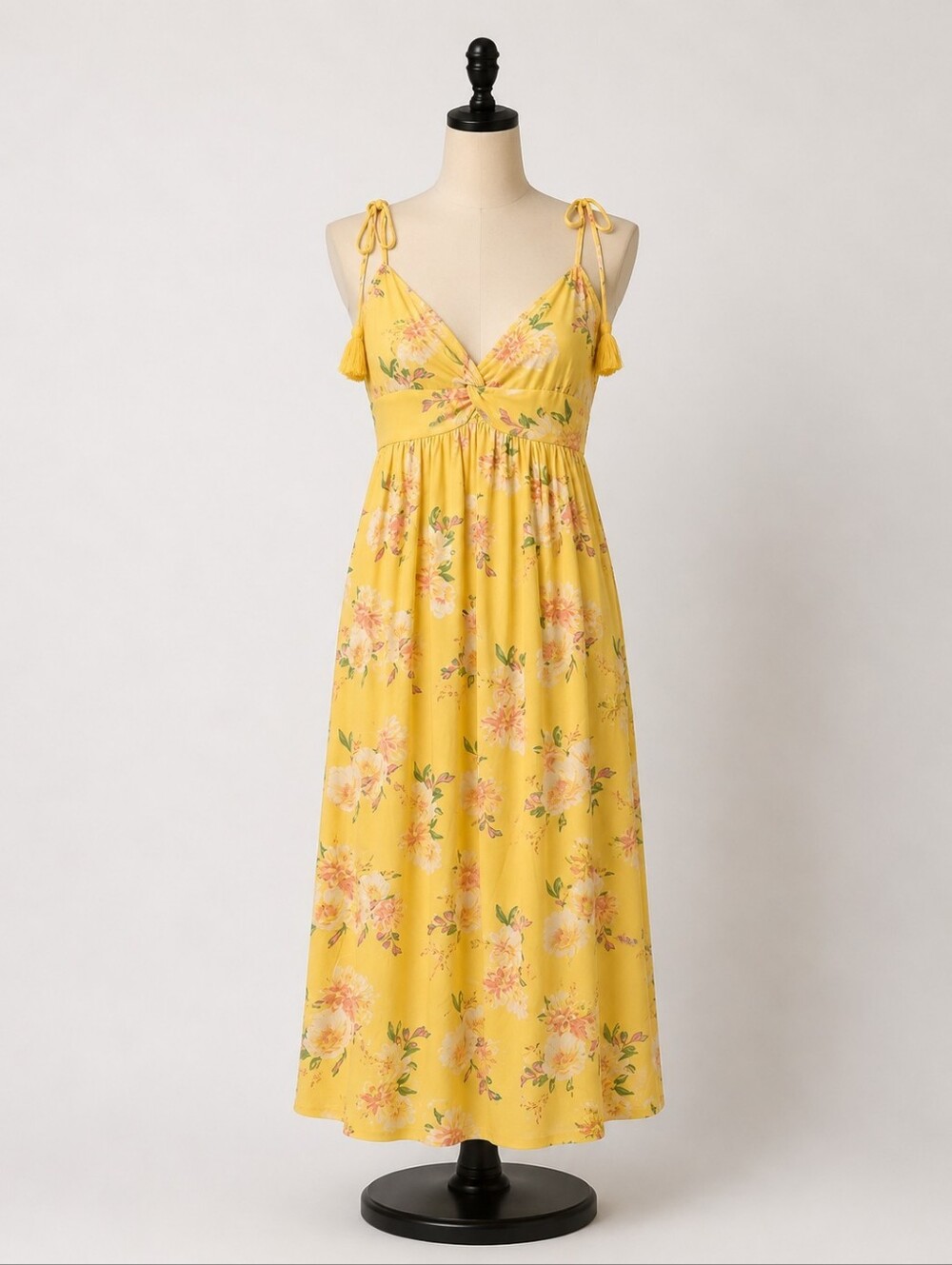 Macys Sunny Yellow Floral Maxi Dress with V-Neck